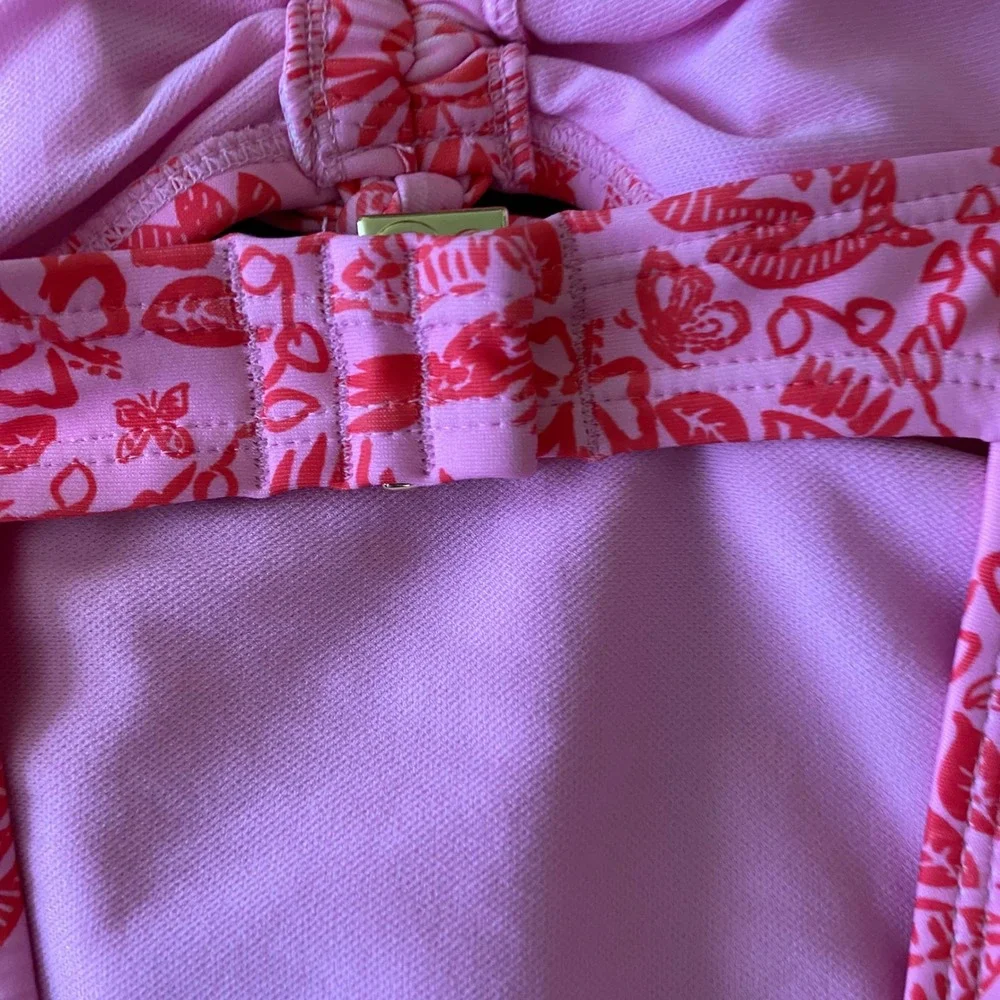 No Boundaries Pink Tropical Toucan Cheeky High Leg 1-Piece Swimsuit Medium 8-10